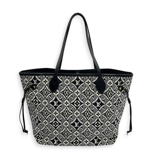 Neverfull MM Black Tote Bag in Jacquard, Gold hardware