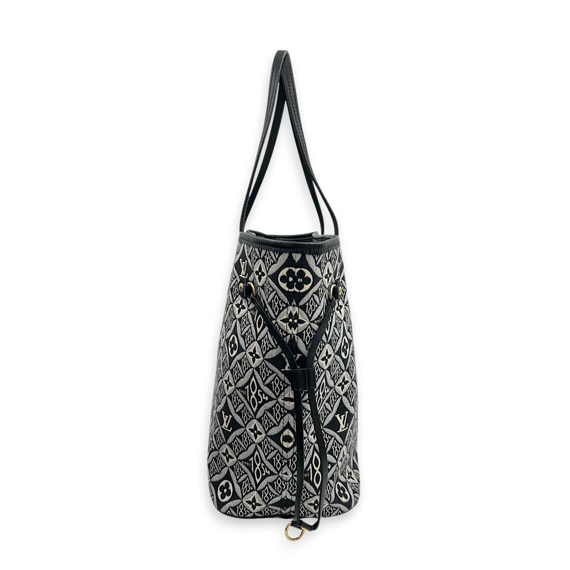 Neverfull MM Black Tote Bag in Jacquard, Gold hardware