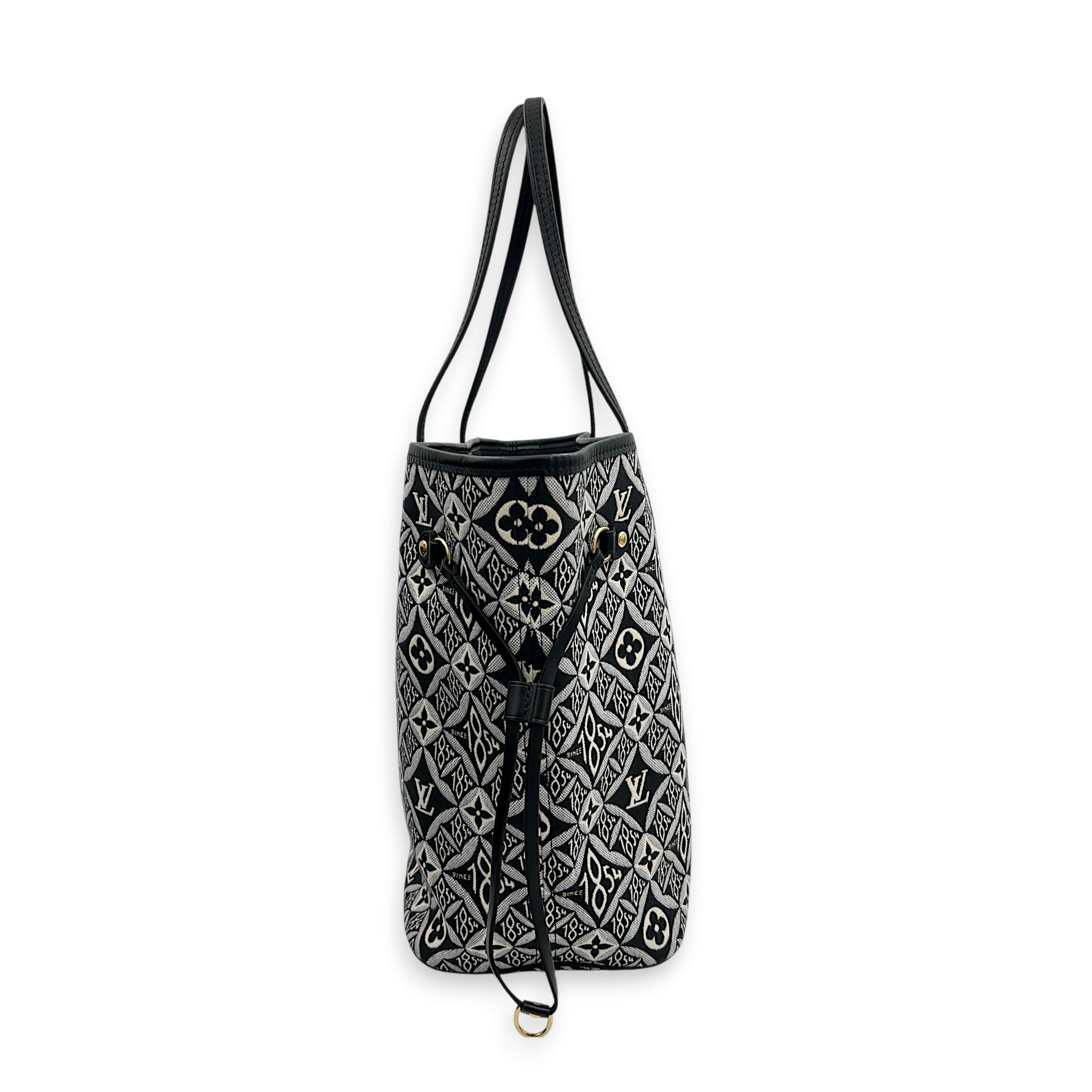 Neverfull MM Black Tote Bag in Jacquard, Gold hardware