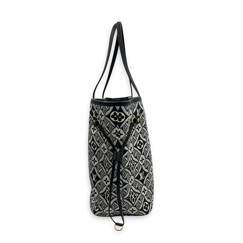 Neverfull MM Black Tote Bag in Jacquard, Gold hardware