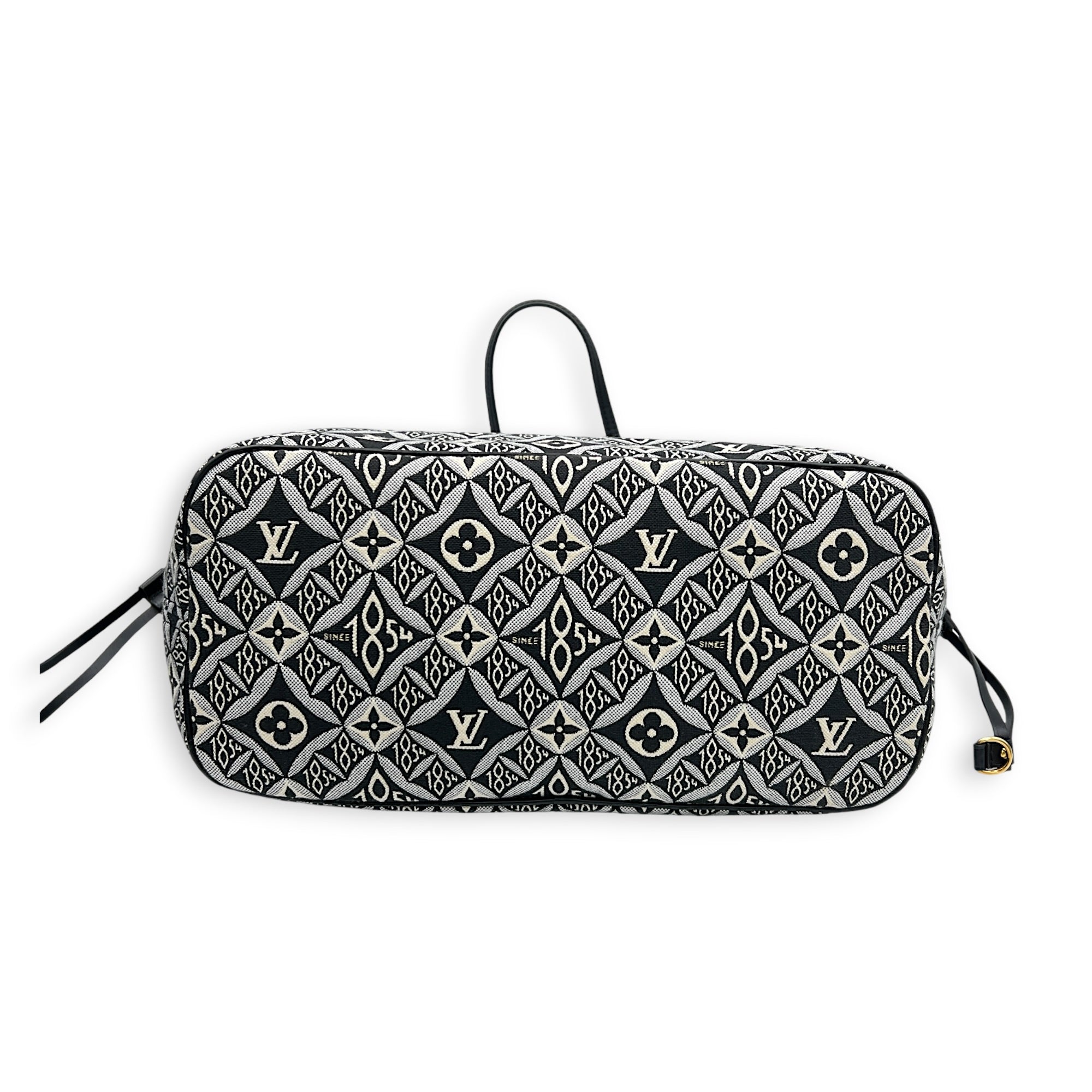 Neverfull MM Black Tote Bag in Jacquard, Gold hardware