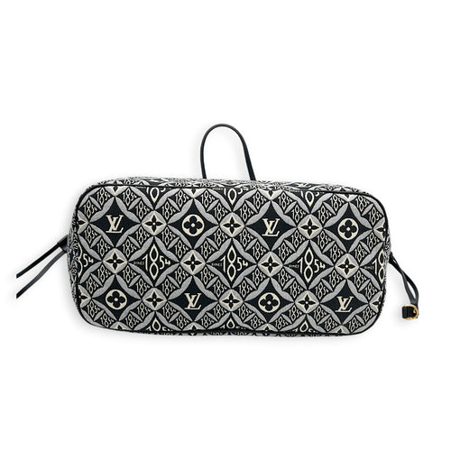 Neverfull MM Black Tote Bag in Jacquard, Gold hardware