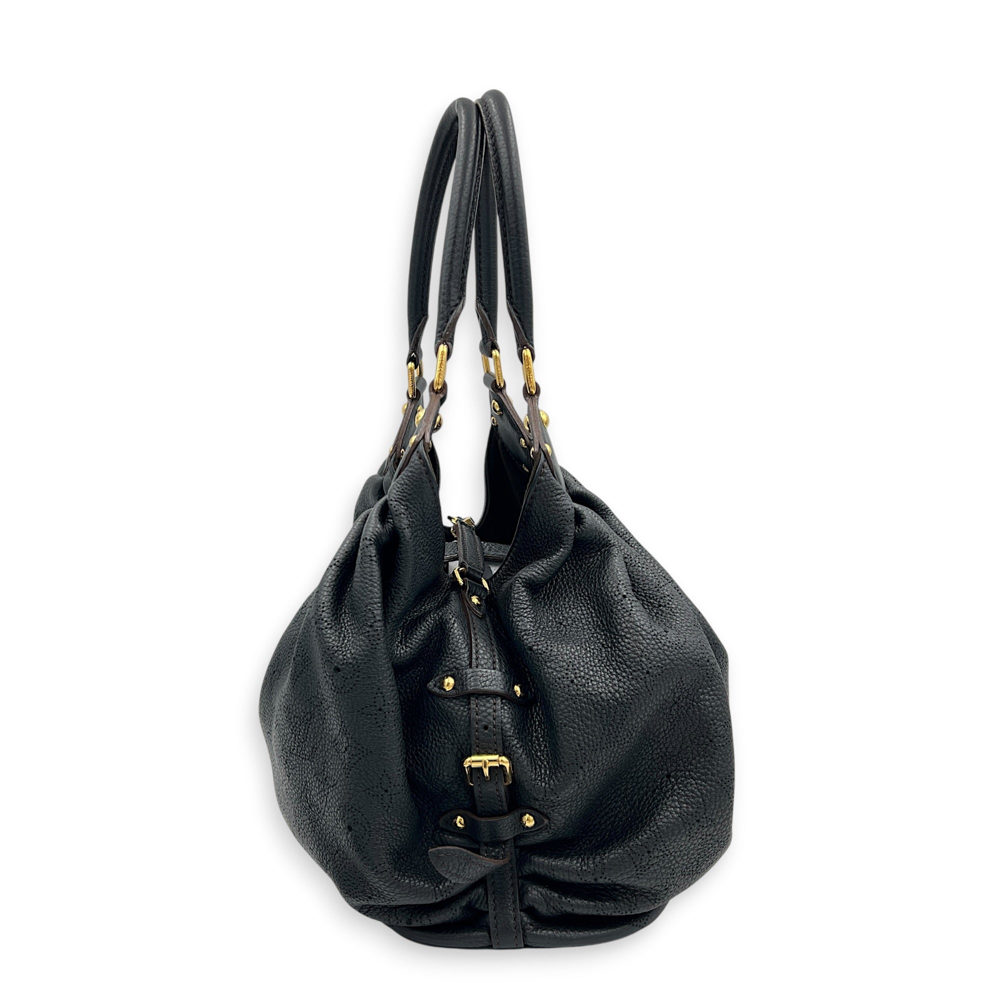 Mahina Shoulder Bag Black in Calfskin, Gold hardware