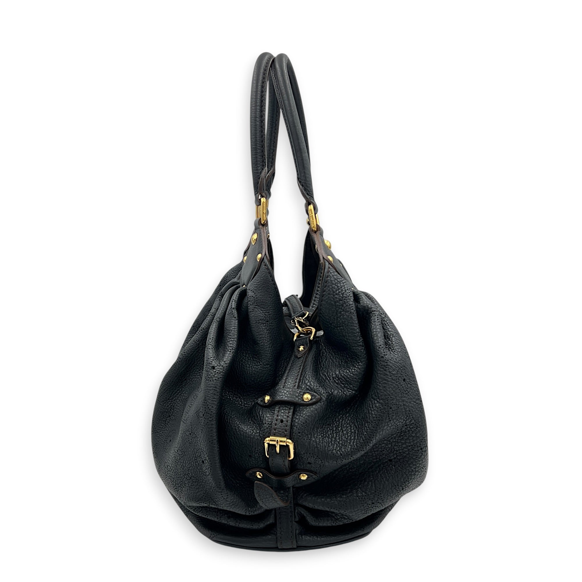 Mahina Shoulder Bag Black in Calfskin, Gold hardware