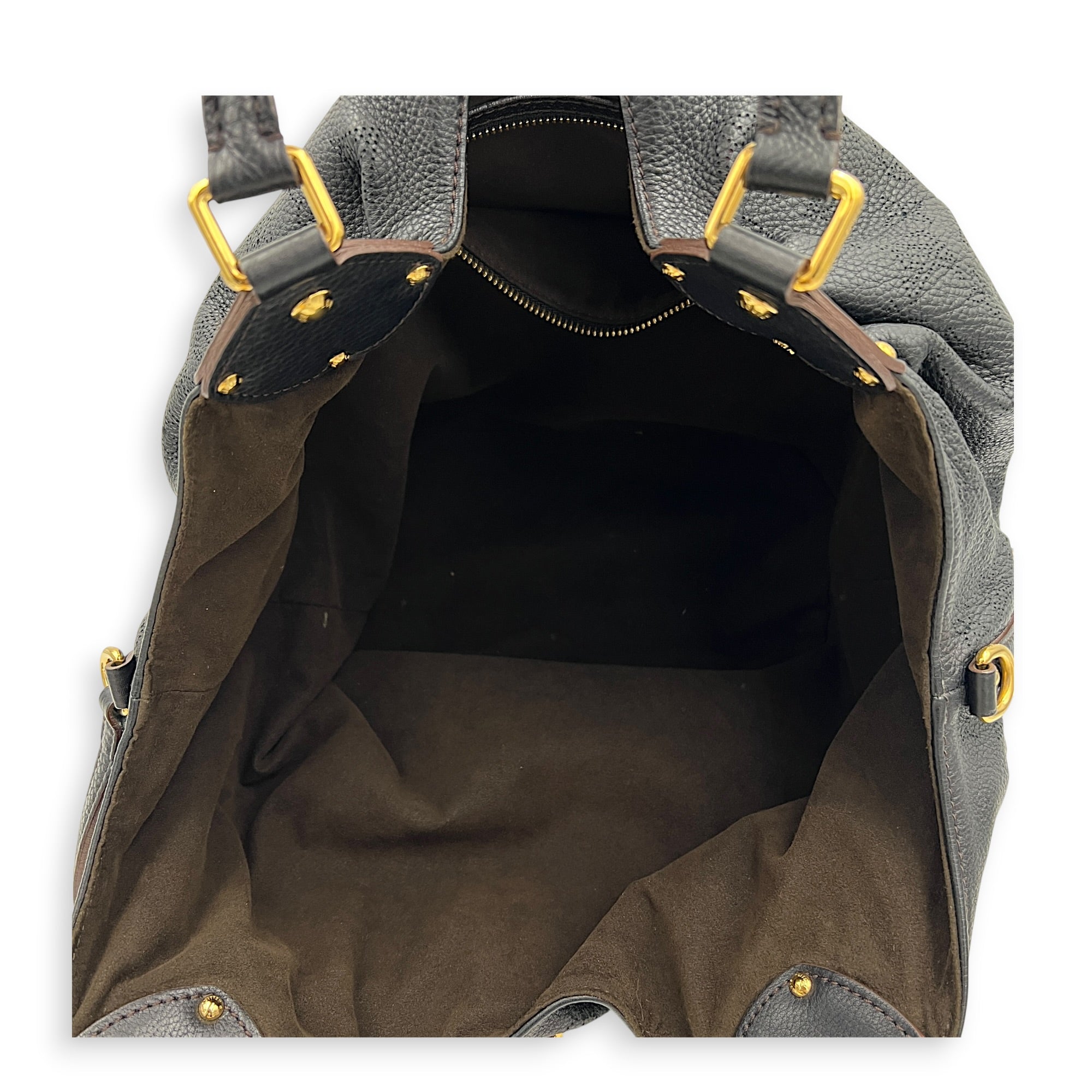 Mahina Shoulder Bag Black in Calfskin, Gold hardware