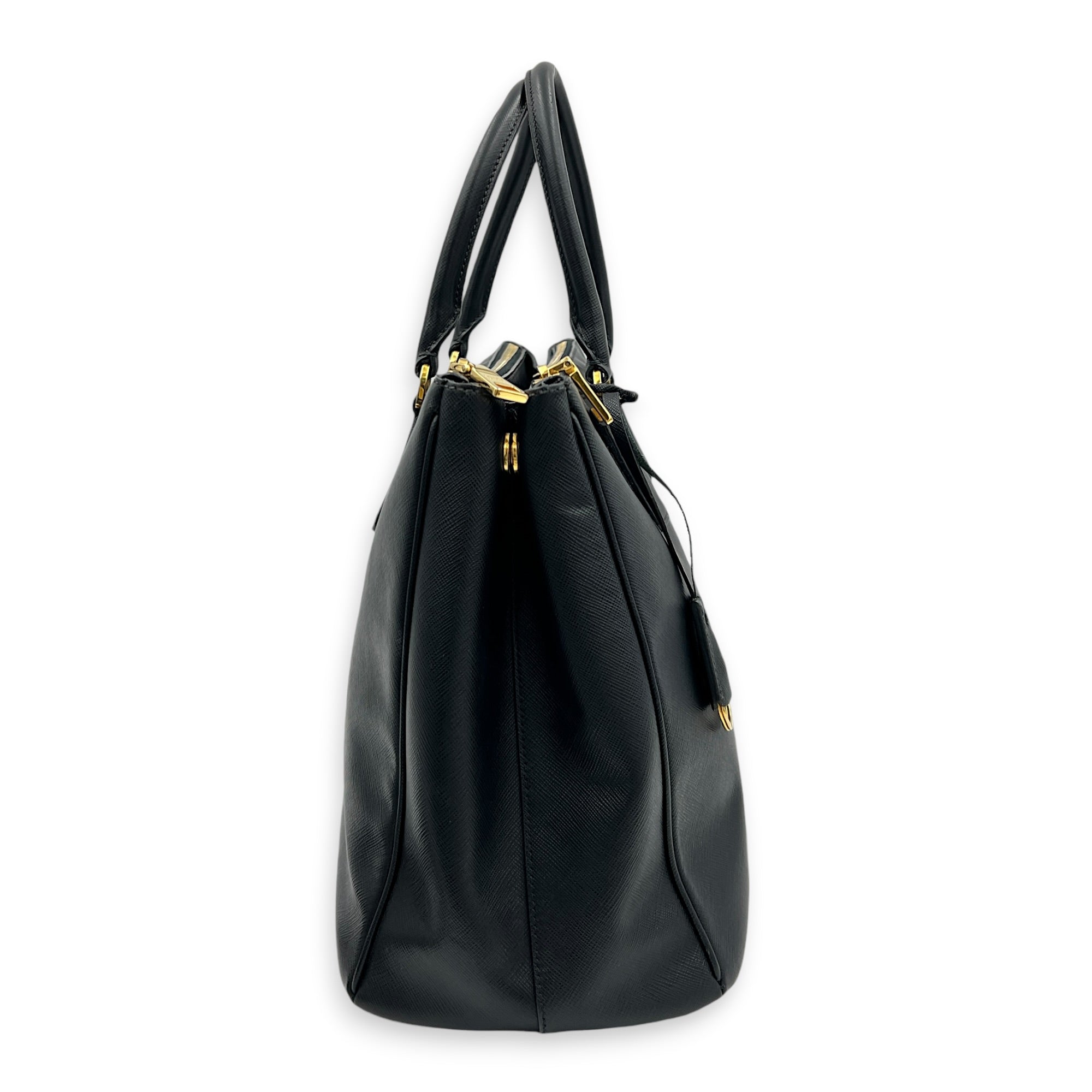 Galleria Top Handle Bag Black in Saffiano Leather, Gold hardware