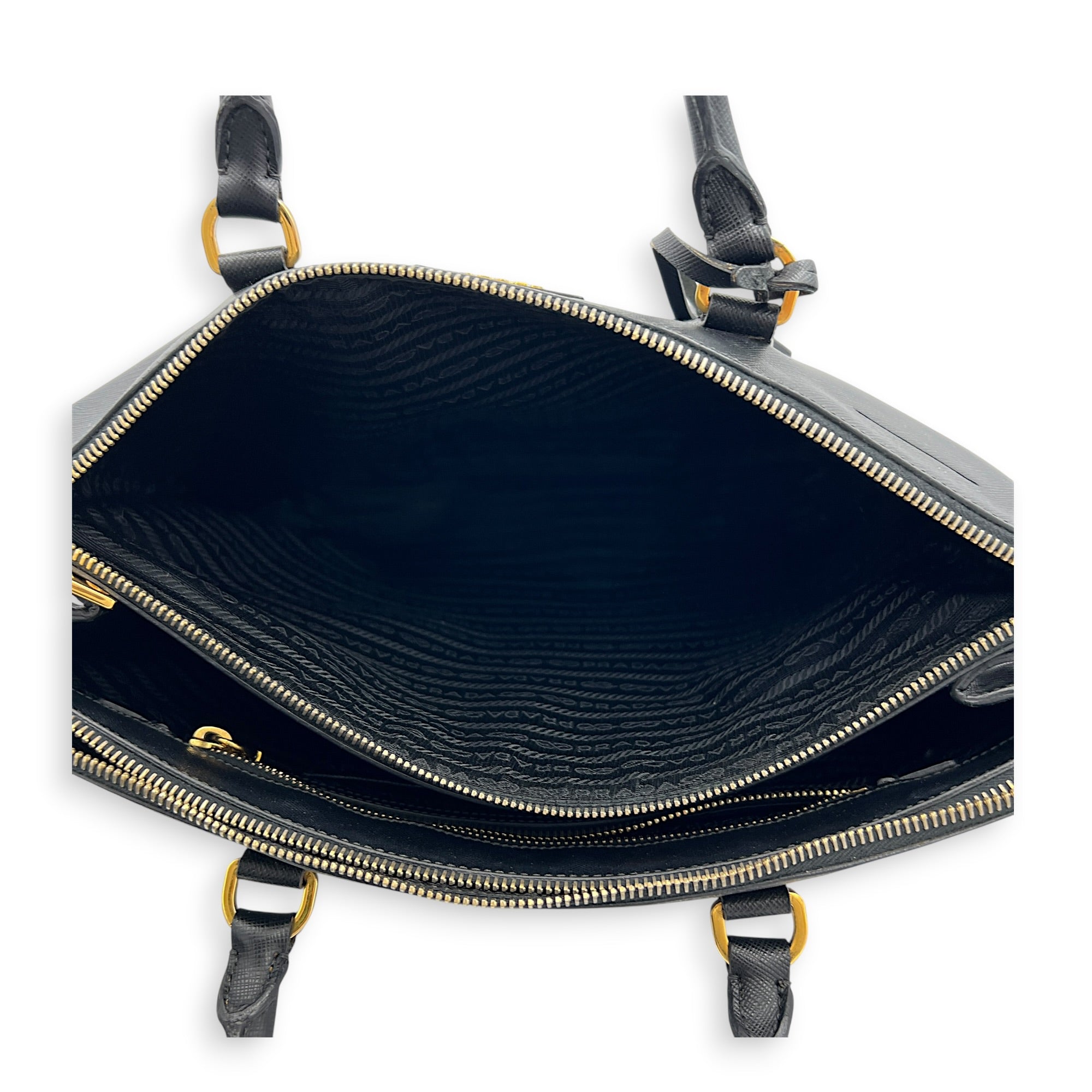 Galleria Top Handle Bag Black in Saffiano Leather, Gold hardware