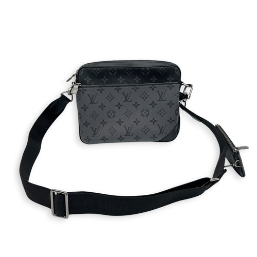 Trio Messenger  Crossbody Bag Black in Coated Canvas, Silver hardware