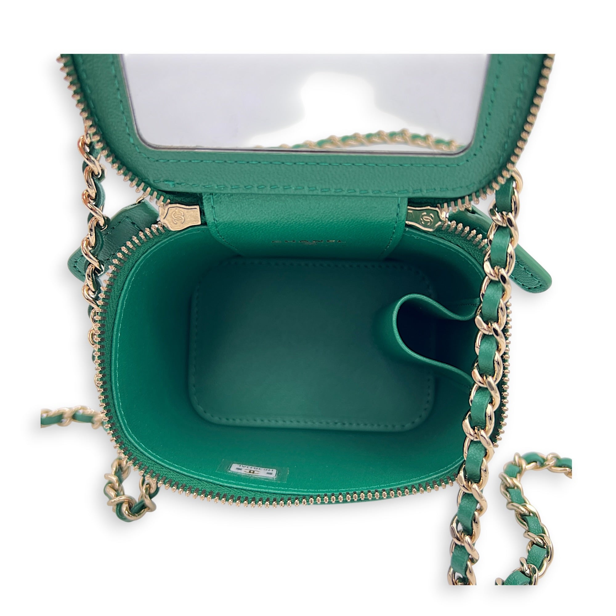 CC Vanity Bag Green in Lambskin, Gold hardware