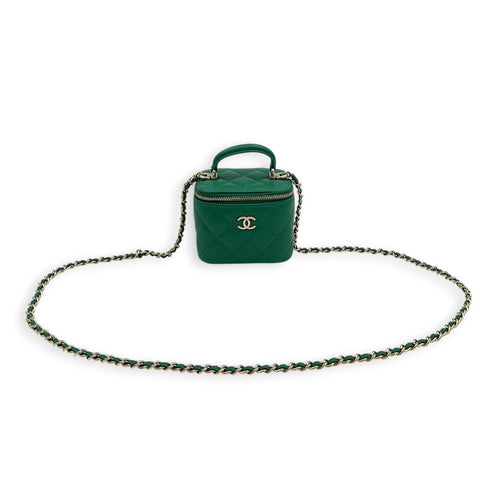 CC Vanity Bag Green in Lambskin, Gold hardware