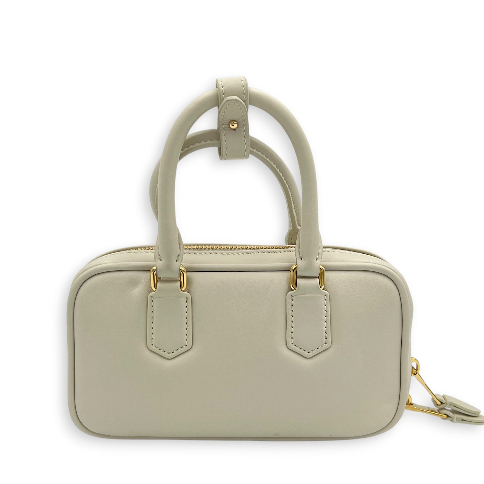 Arcadie Top Handle Bag Mini White in Calfskin, Gold hardware