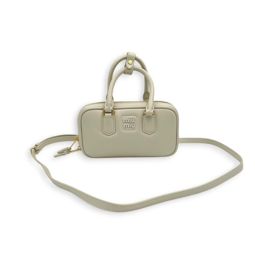 Arcadie Top Handle Bag Mini White in Calfskin, Gold hardware