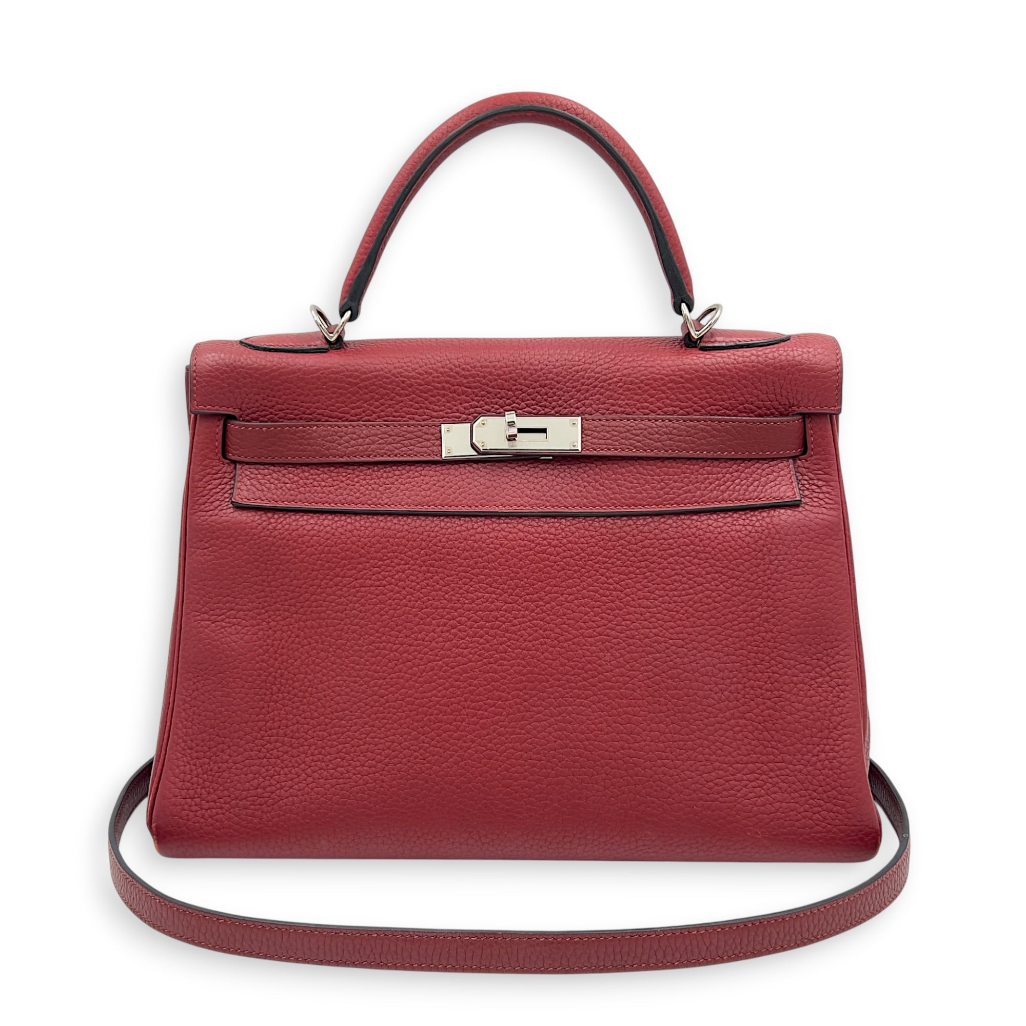 Kelly 32 Rouge H Top Handle Bag in Clemence, Palladium hardware