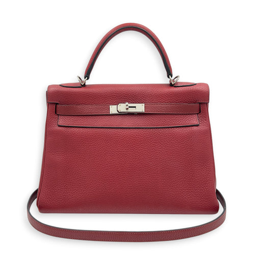 Kelly 32 Rouge H Top Handle Bag in Clemence, Palladium hardware