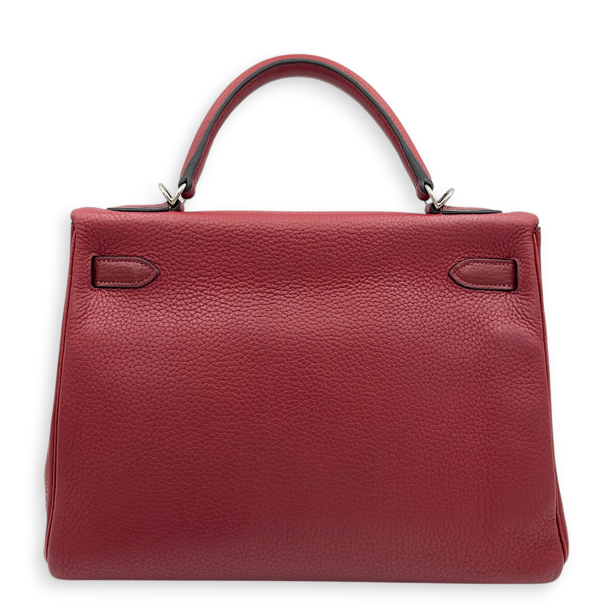 Kelly 32 Rouge H Top Handle Bag in Clemence, Palladium hardware