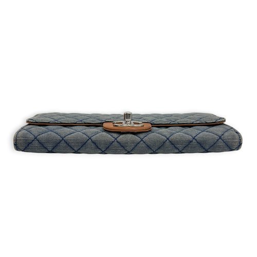 CC Flap Wallet On Chain Blue in Denim, Silver hardware