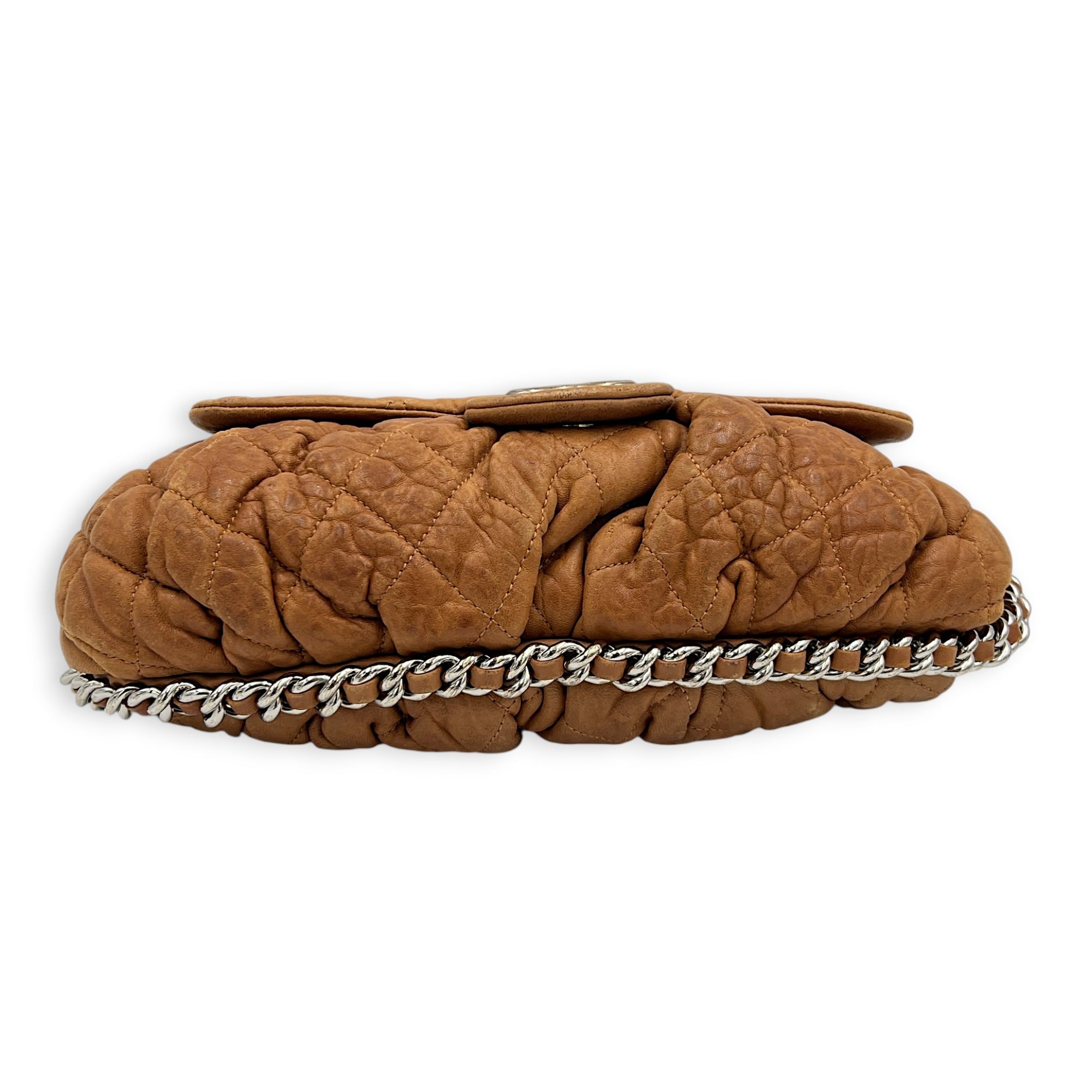 Chain Around Shoulder Bag Brown in Lambskin, Silver hardware