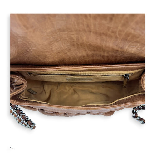 Chain Around Shoulder Bag Brown in Lambskin, Silver hardware
