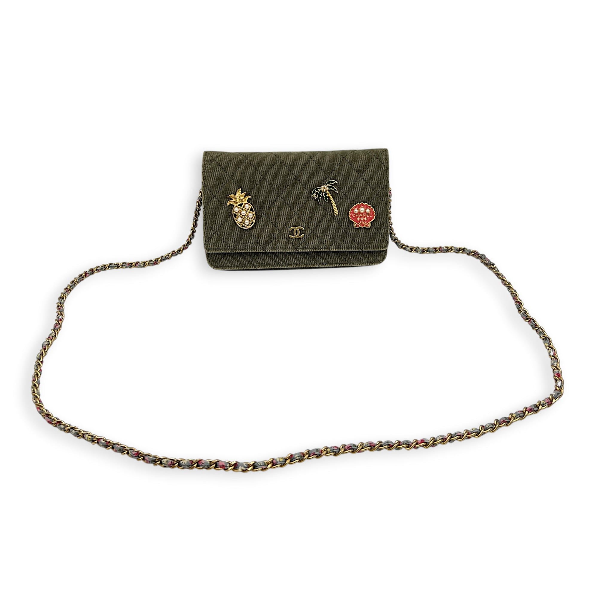 Coco Cuba Green Wallet On Chain in Denim, Gold hardware