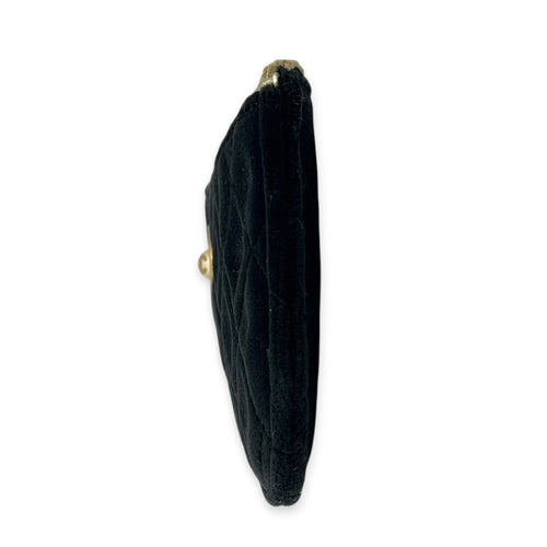 CC Pearl Quilted Ocase Zip Black Pouch in Velvet, Gold hardware