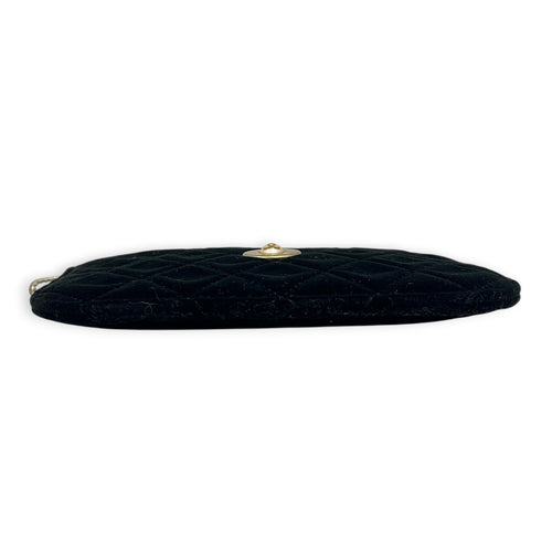 CC Pearl Quilted Ocase Zip Black Pouch in Velvet, Gold hardware
