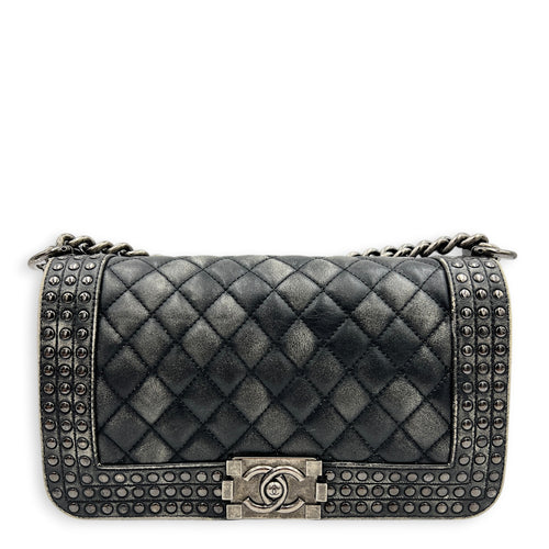 Boy Shoulder Bag Black in Calfskin, Ruthenium hardware