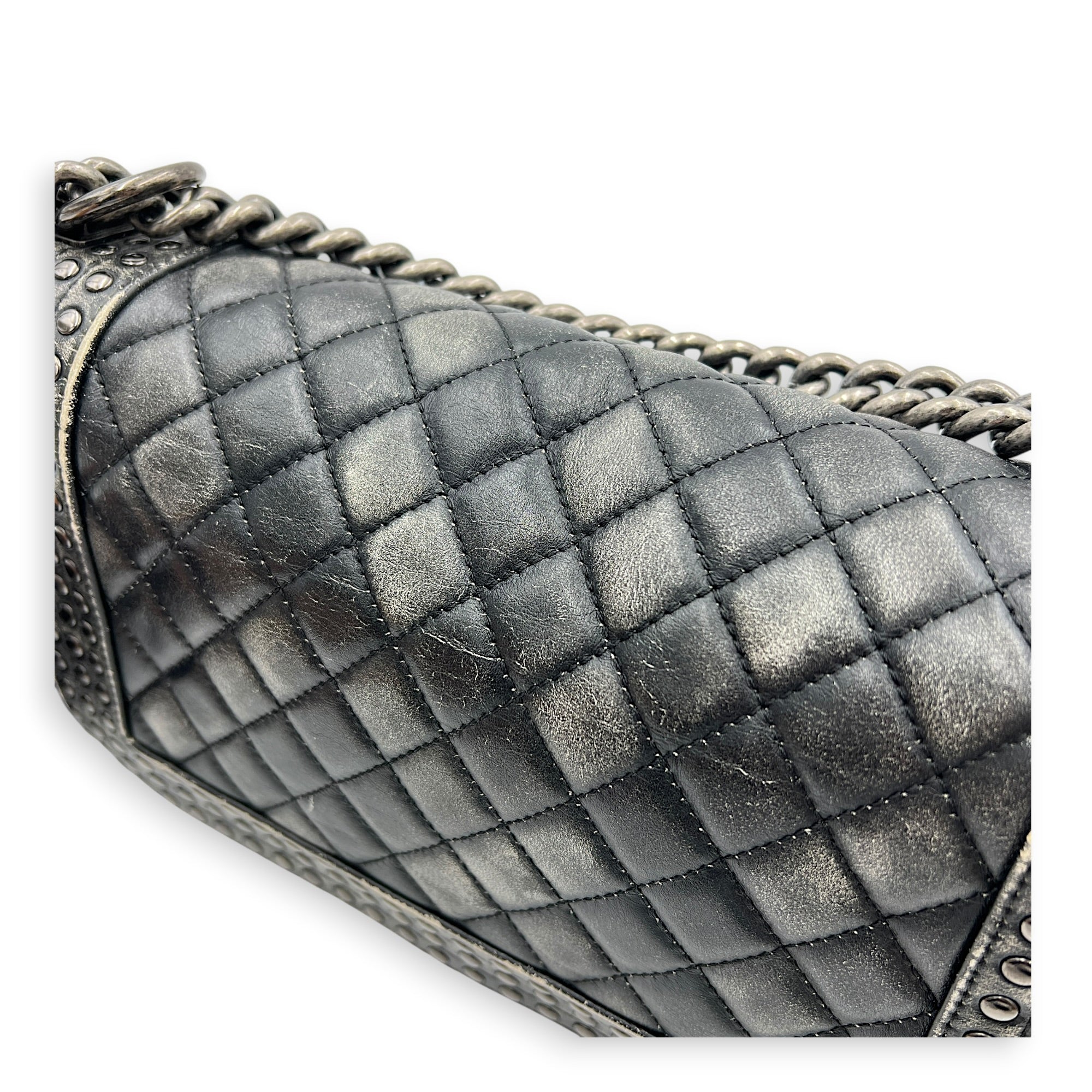 Boy Shoulder Bag Black in Calfskin, Ruthenium hardware