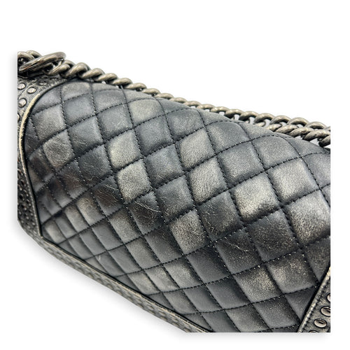 Boy Shoulder Bag Black in Calfskin, Ruthenium hardware