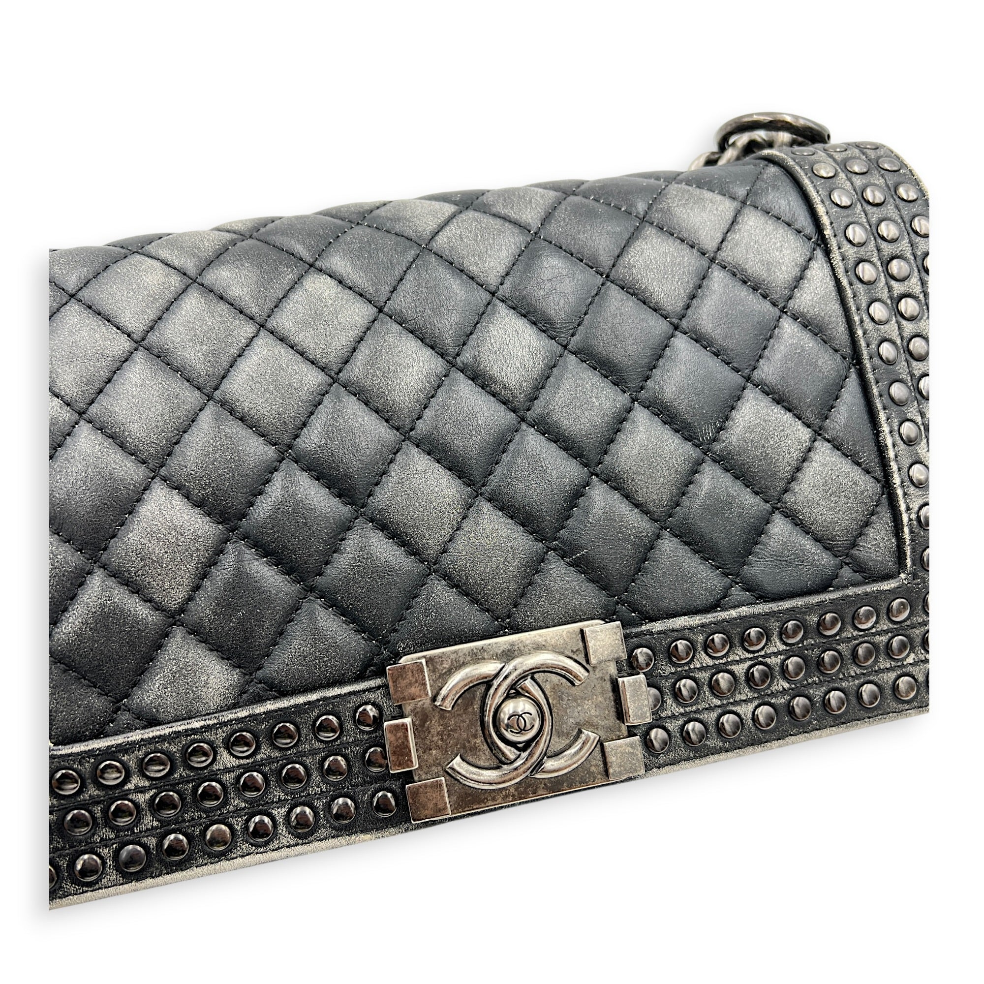 Boy Shoulder Bag Black in Calfskin, Ruthenium hardware
