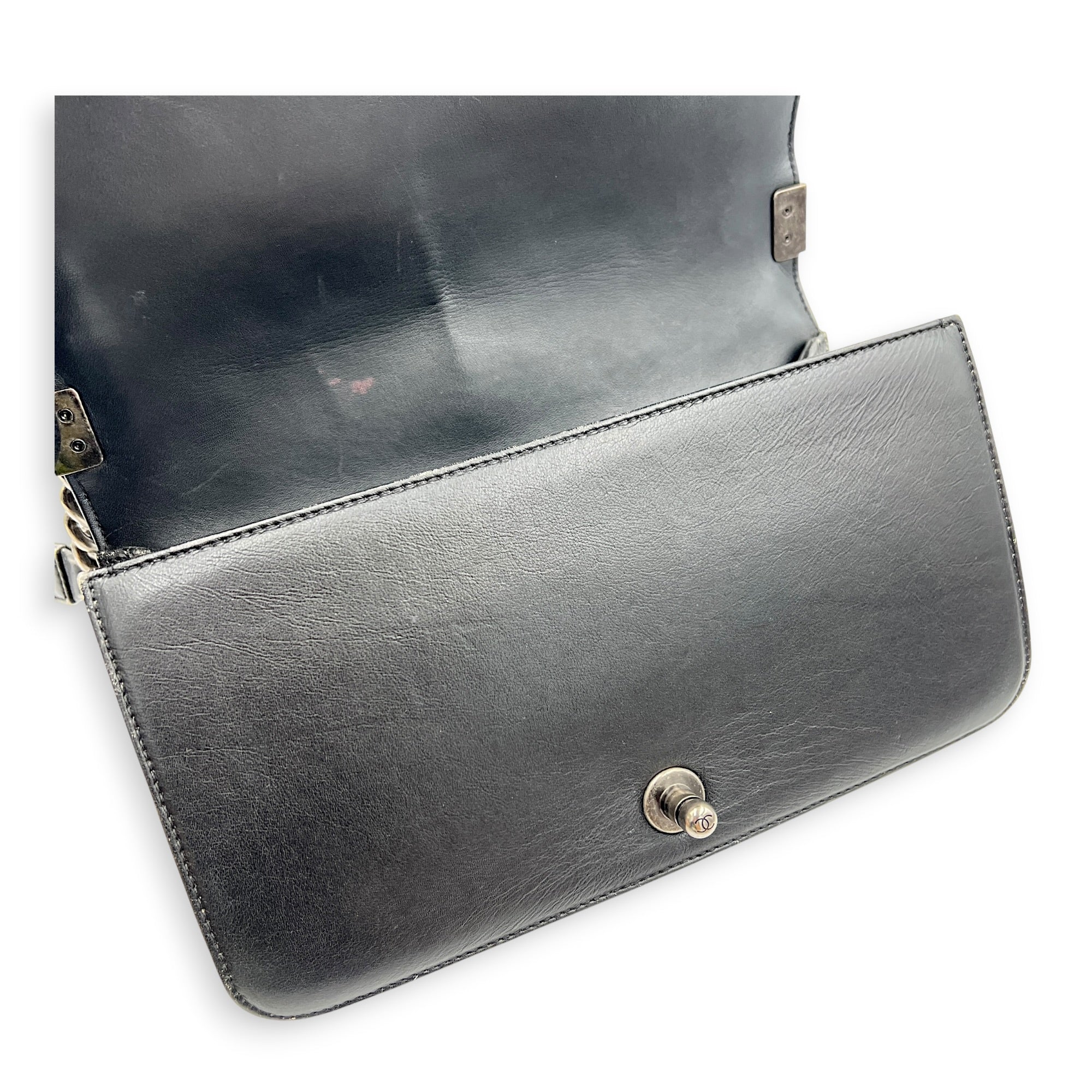 Boy Shoulder Bag Black in Calfskin, Ruthenium hardware