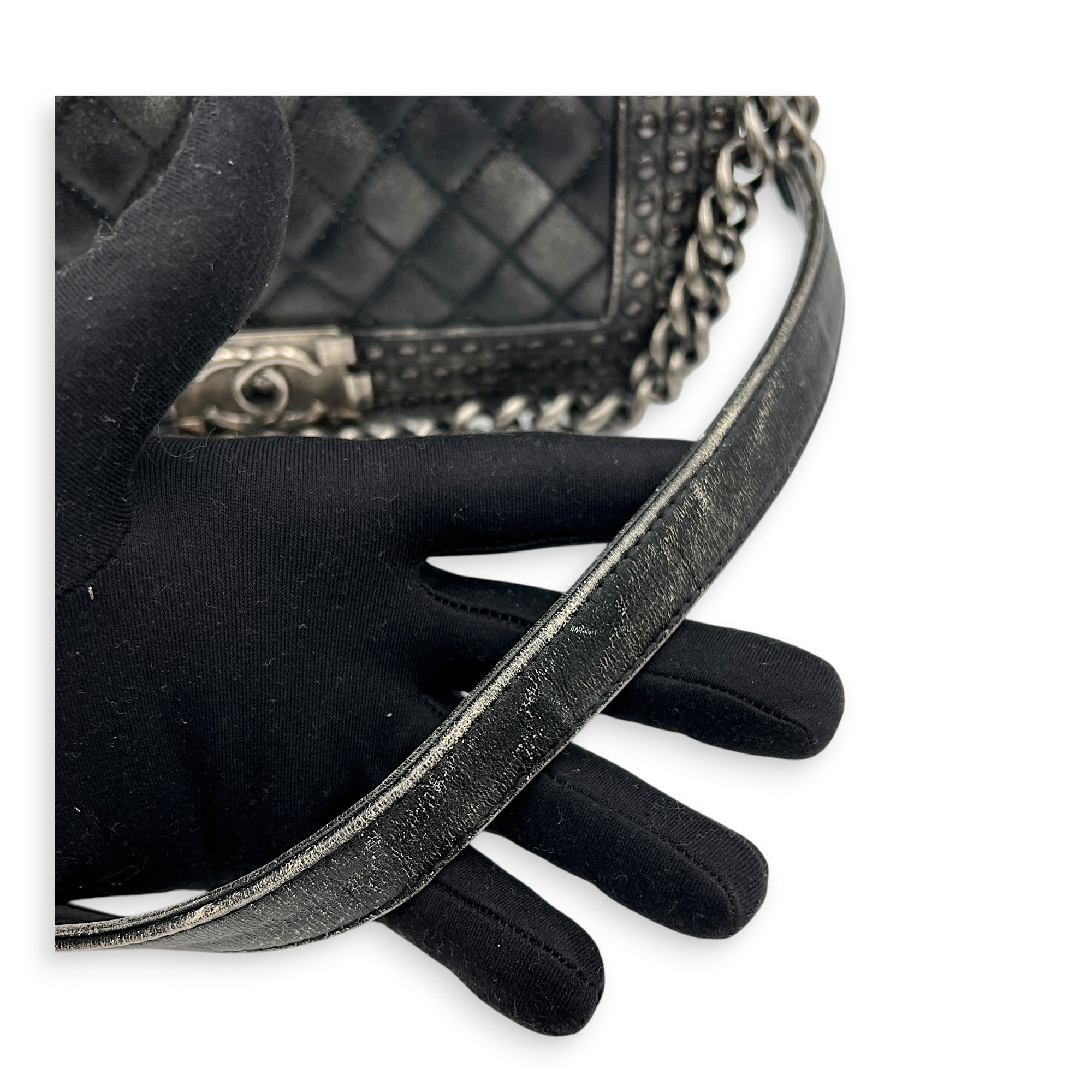 Boy Shoulder Bag Black in Calfskin, Ruthenium hardware