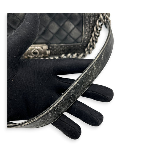 Boy Shoulder Bag Black in Calfskin, Ruthenium hardware