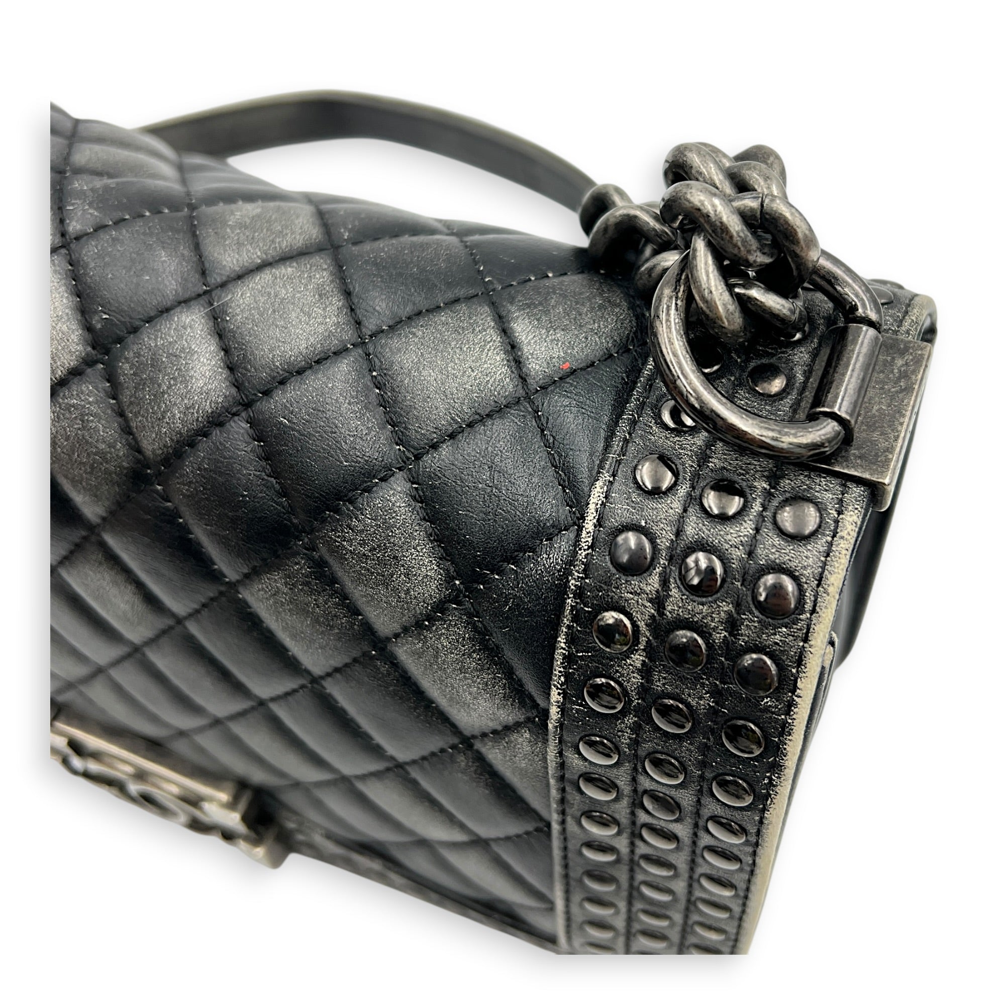 Boy Shoulder Bag Black in Calfskin, Ruthenium hardware
