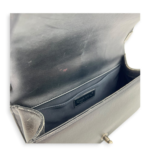 Boy Shoulder Bag Black in Calfskin, Ruthenium hardware