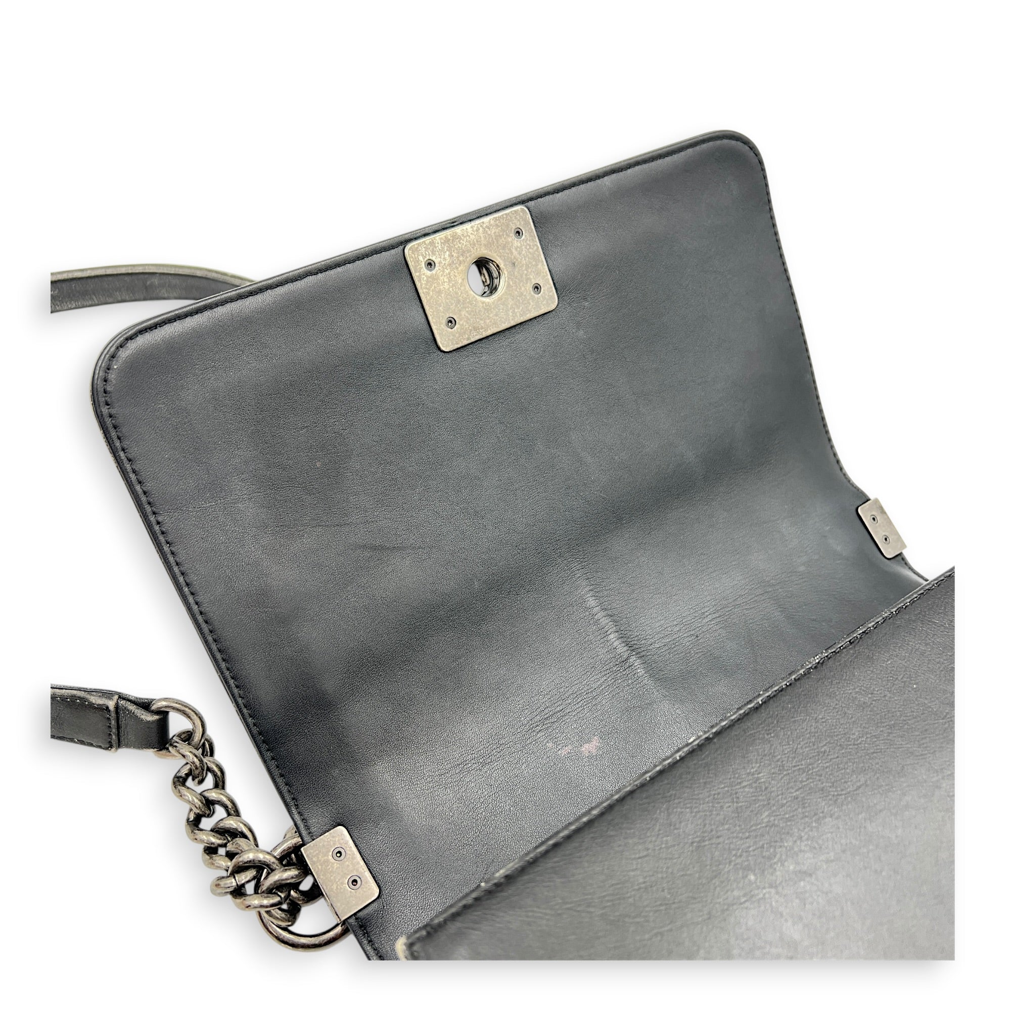 Boy Shoulder Bag Black in Calfskin, Ruthenium hardware