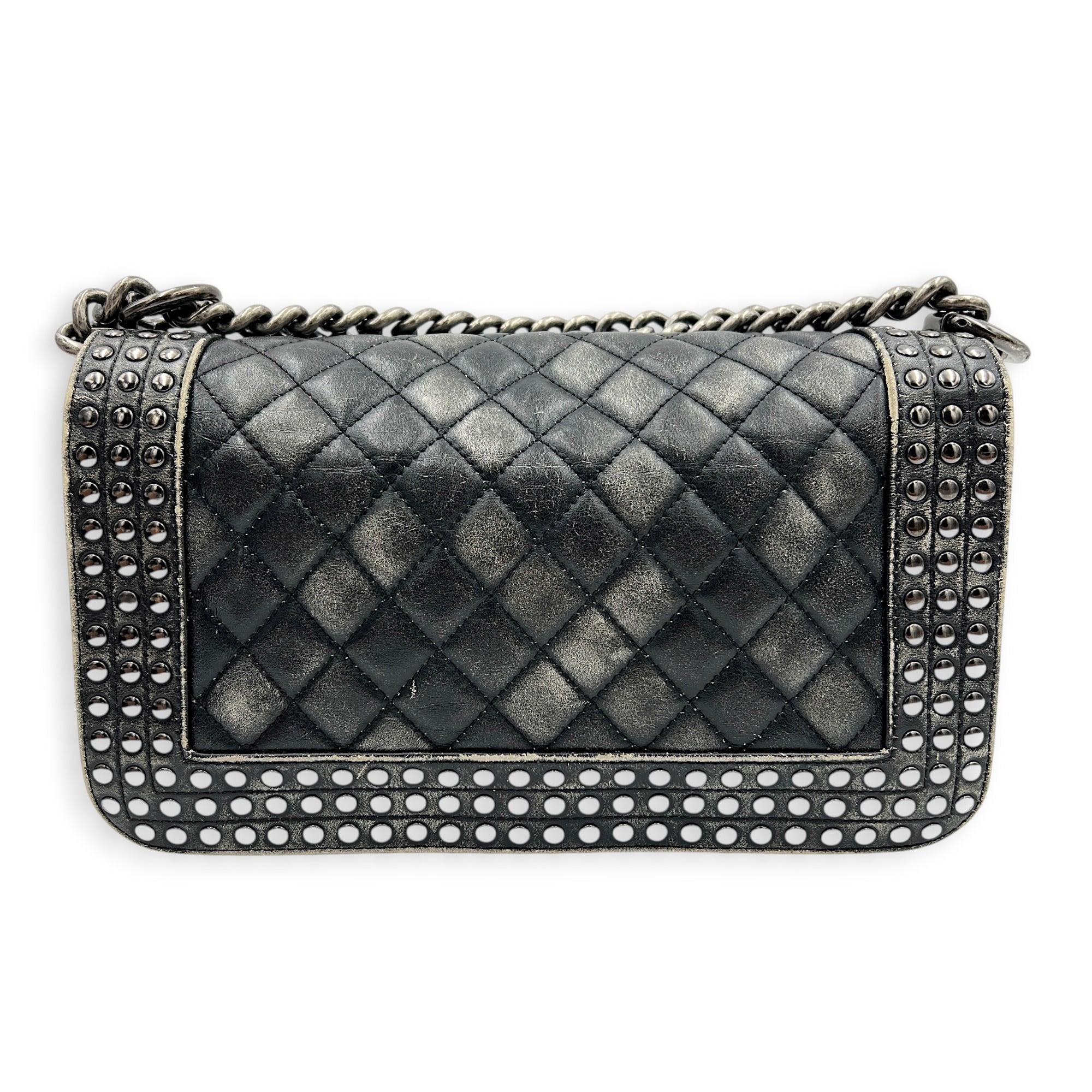 Boy Shoulder Bag Black in Calfskin, Ruthenium hardware