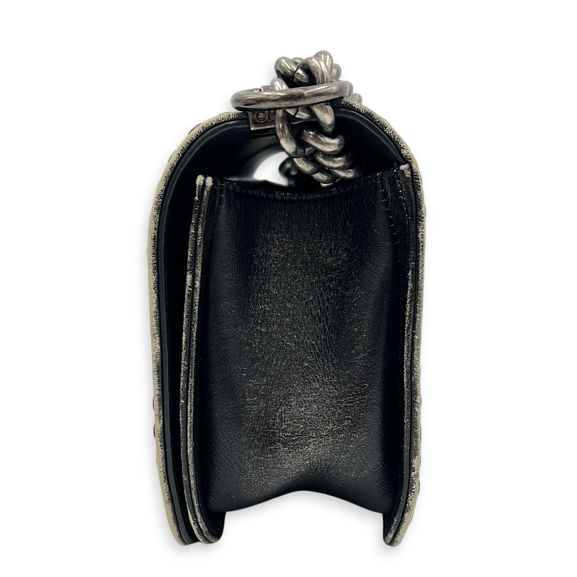 Boy Shoulder Bag Black in Calfskin, Ruthenium hardware