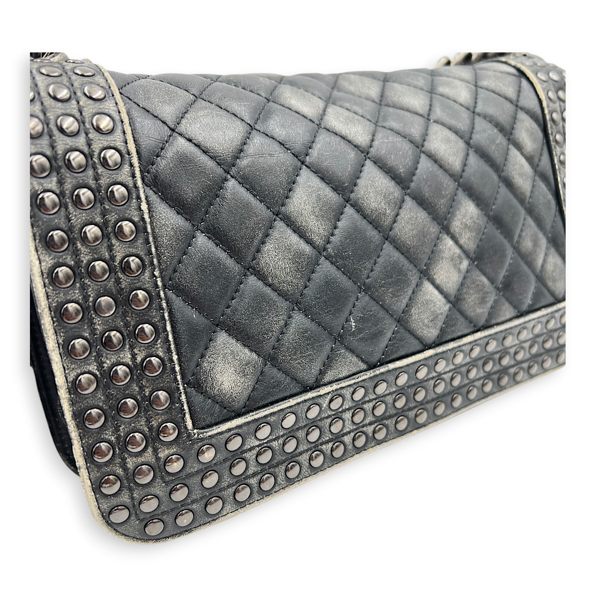 Boy Shoulder Bag Black in Calfskin, Ruthenium hardware