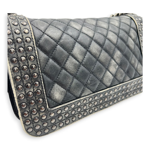 Boy Shoulder Bag Black in Calfskin, Ruthenium hardware