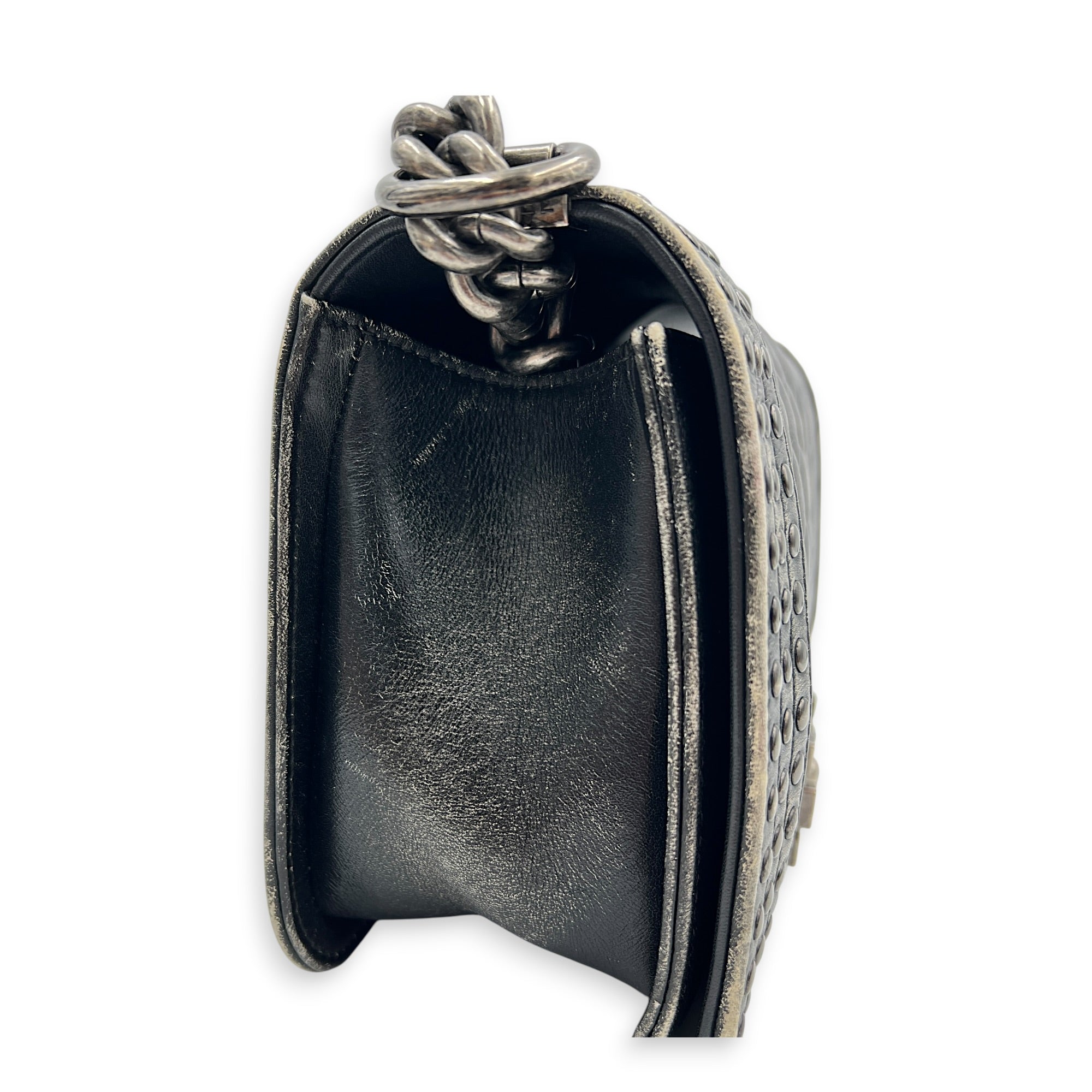 Boy Shoulder Bag Black in Calfskin, Ruthenium hardware