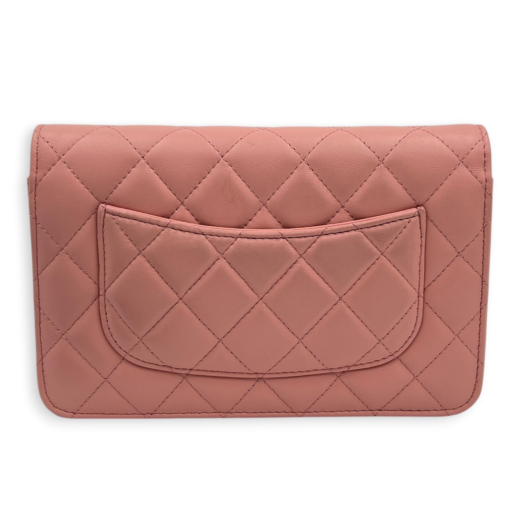 CC Pearl Crush Wallet On Chain Pink in Lambskin, Gold hardware