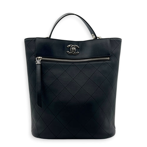 CC Bucket Bag Black in Calfskin, Silver hardware