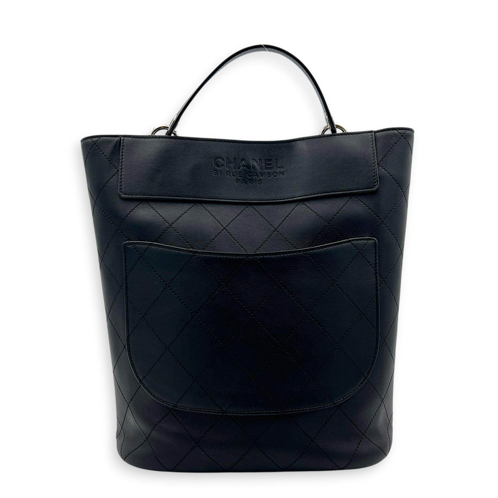 CC Bucket Bag Black in Calfskin, Silver hardware