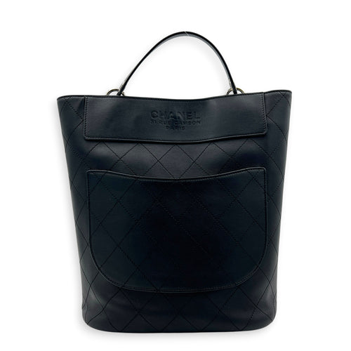 CC Bucket Bag Black in Calfskin, Silver hardware