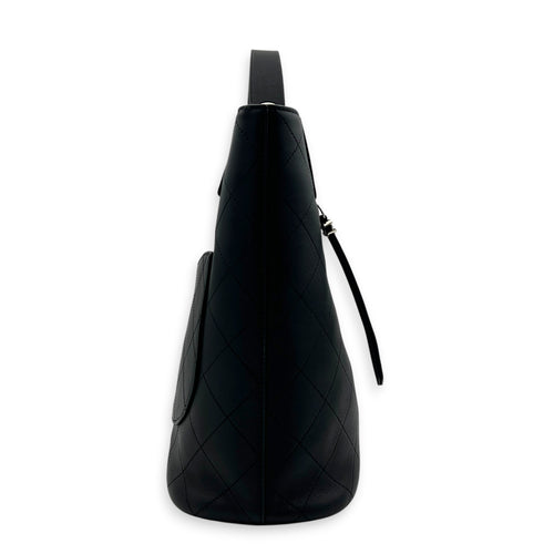 CC Bucket Bag Black in Calfskin, Silver hardware