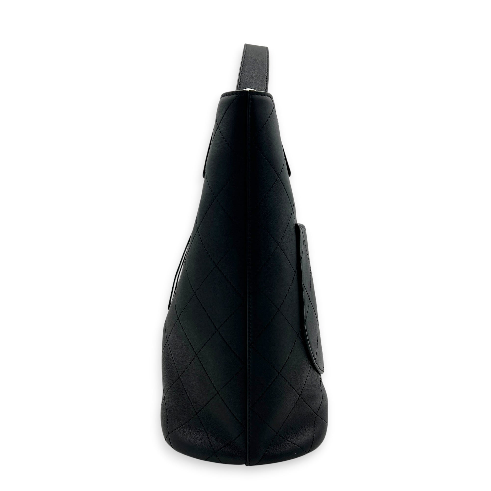 CC Bucket Bag Black in Calfskin, Silver hardware