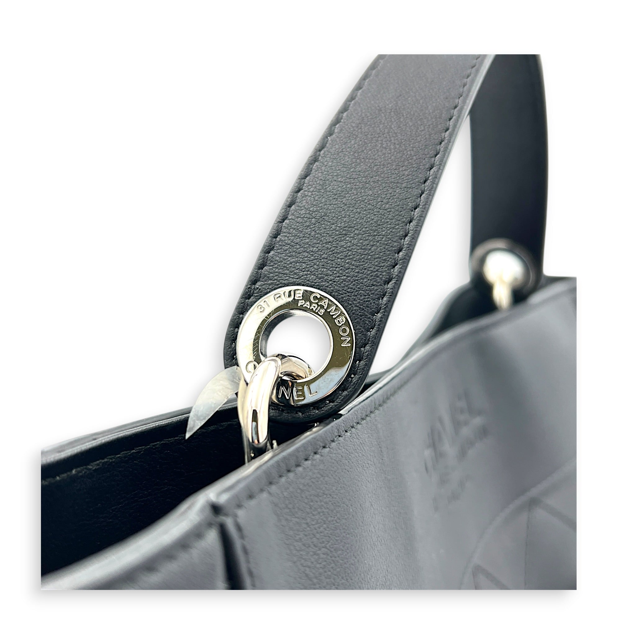 CC Bucket Bag Black in Calfskin, Silver hardware