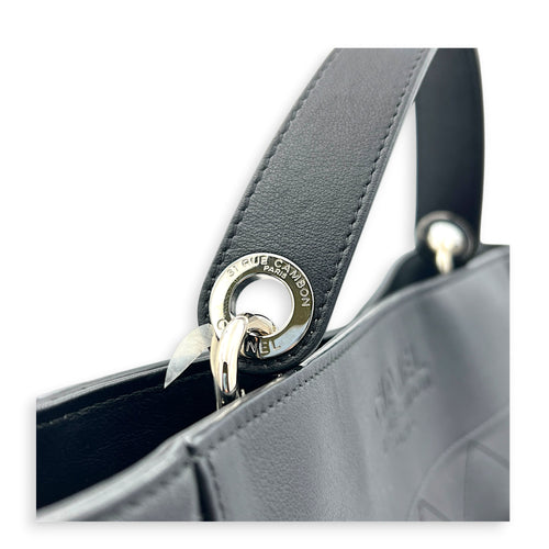 CC Bucket Bag Black in Calfskin, Silver hardware