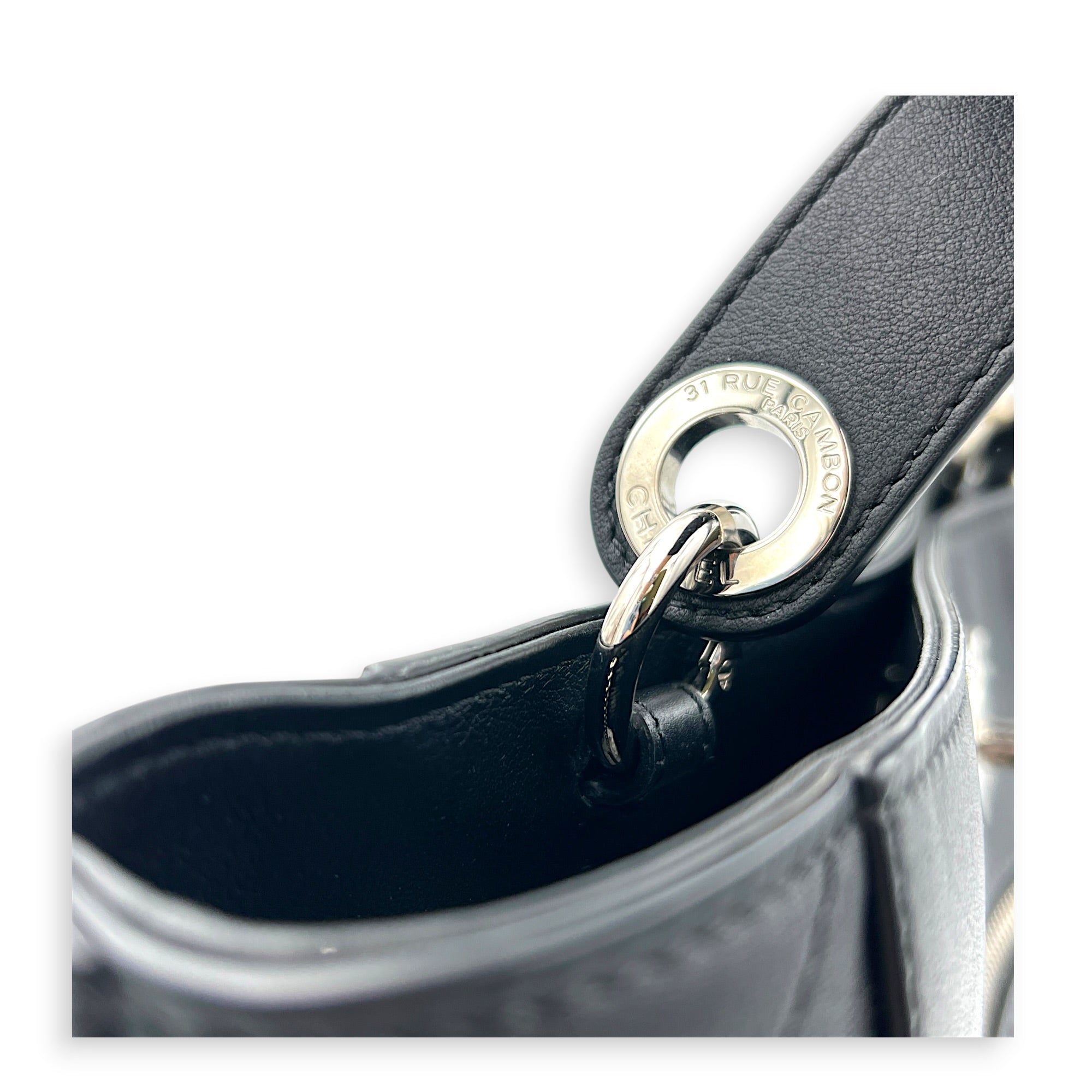 CC Bucket Bag Black in Calfskin, Silver hardware