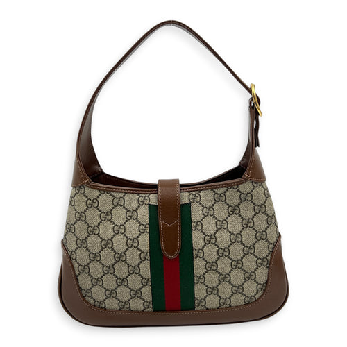 Jackie 1961 Shoulder Bag Brown in Coated Canvas, Gold hardware